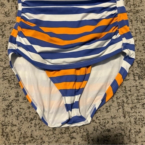 Tommy Bahama White, Blue, & Orange Striped Strapless One Piece Swimsuit Size 4 - Picture 3 of 9